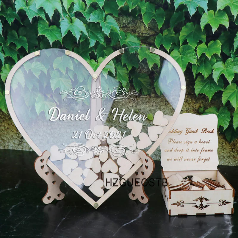 Description Picture 5 of itemHearts Unique Wedding Mr Mrs Guest Book Decoration Memory Guest Book Drop Box Signature Acrylic Guest Book Alternative