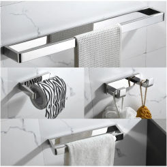 YACVCL 4-Piece Bathroom Hardware Accessories Set Polished Chrome Towel Bar Towel Rack Sets Square Towel Holder Kit Stainless