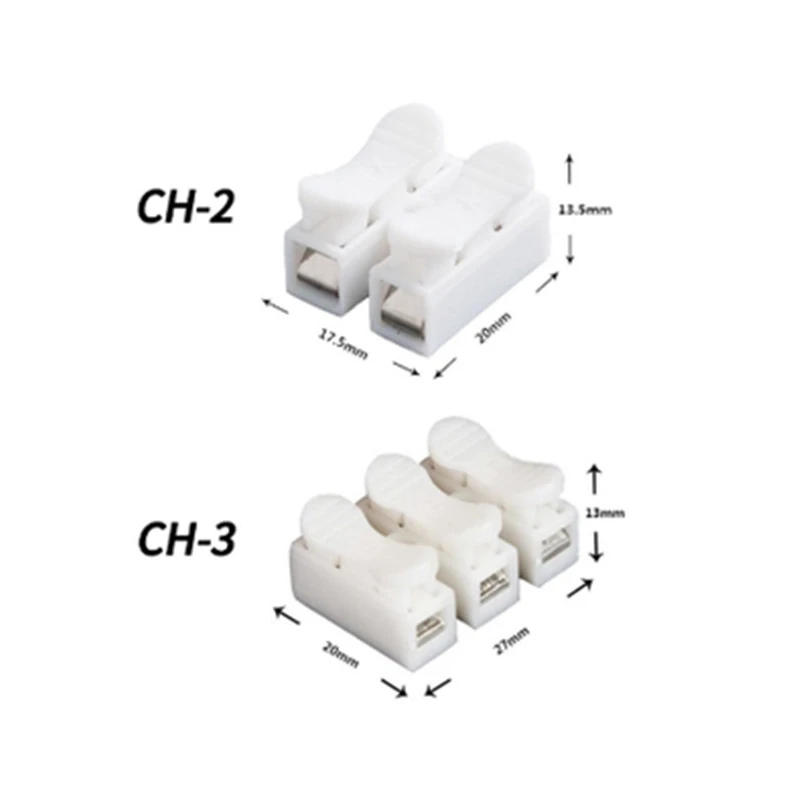 Description Picture 4 of item10Pcs CH-1 CH-2 CH-3 Spring Wire Quick Connector 2P 3P Electrical Crimp Terminals Block Splice Cable Clamp Easy Fit Led Strip