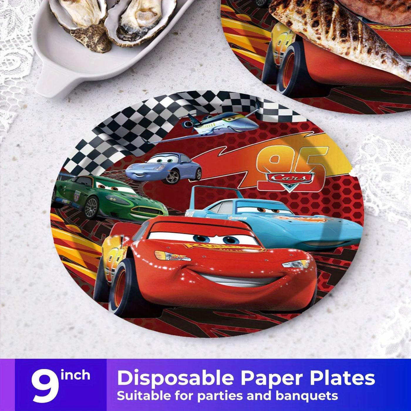 Description Picture 5 of item80 Disposable Disney Car Cutlery Set, Including 20 Plates, 20 Dessert Plates, 20 Paper Cups, and 20 Tissue Party Cutlery Set