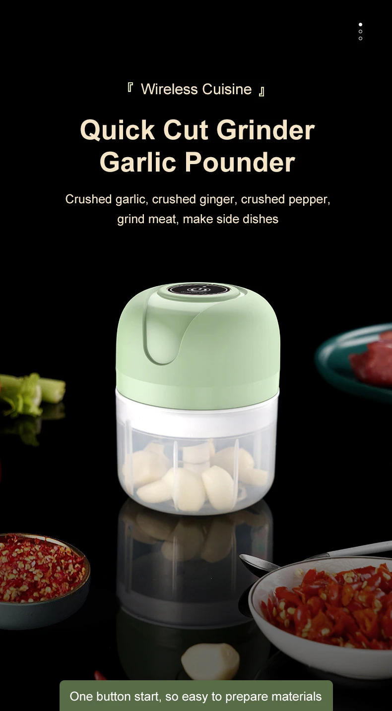 Description Picture 2 of item100/250ml Electric Garlic Masher Machine Mini USB charging Food Processor for Nuts Vegetable BlackPepper Chili Kitchen Tools