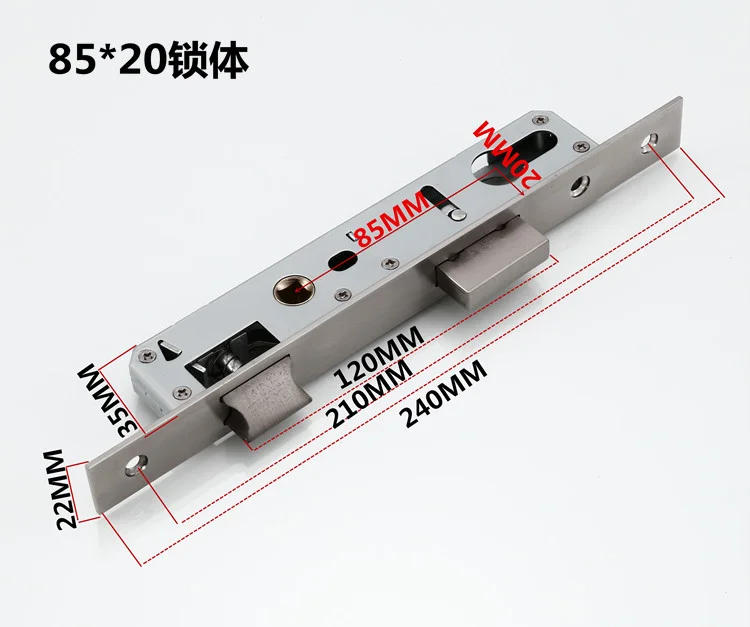 Description Picture 3 of item1 set of thickened stainless steel 85 * 35/30/25/20 series lock plastic steel aluminum alloy flat door lock body Excluding keys