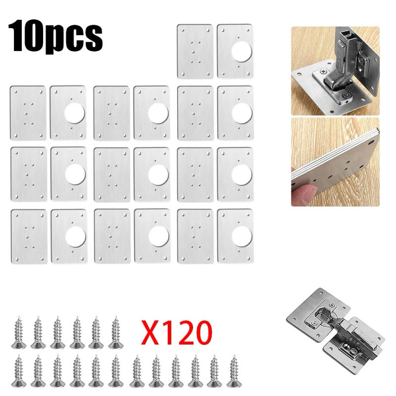 Description Picture 2 of item1/2/4/10Pairs Hinge Repair Plate Stainless Steel Door Fixing Plates For Cabinet Furniture Hinges Kitchen Cupboard Mounting Tool
