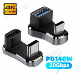 180 Degree Angle USB-C Male to Female Converter USB-C 3.1/PD 140W Fast Charging USB-A to Type-C Adapter, for Steam Deck/Switch