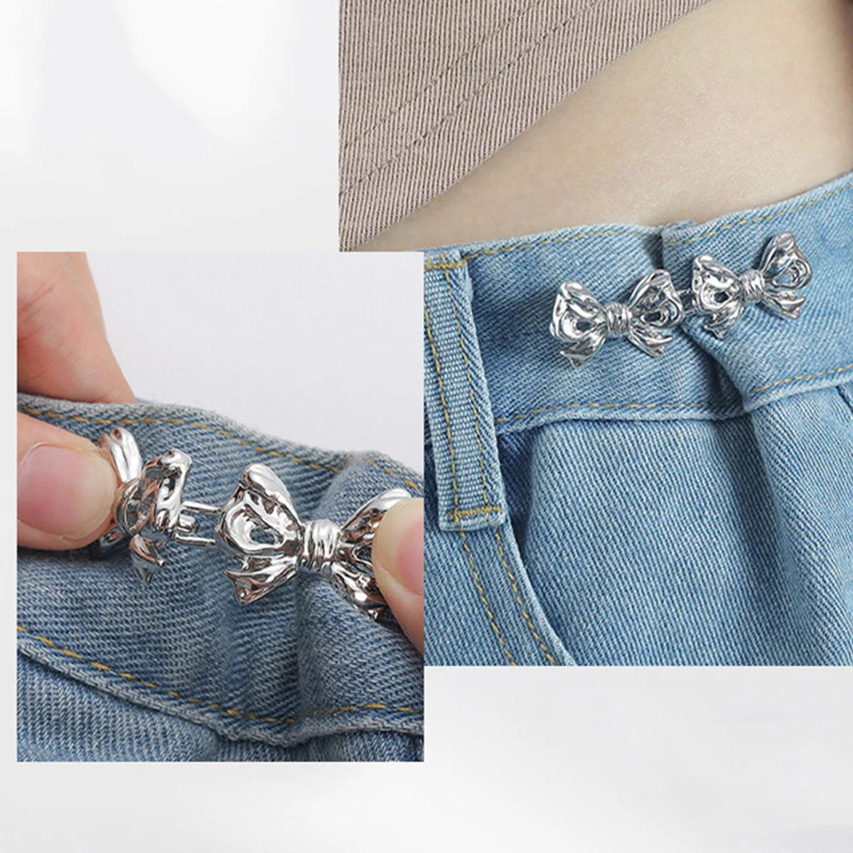 Description Picture 2 of itemAdjustable Bowknot Button for Pants and Skirts Waist Tightener Adjustable Waist Buckle for Jeans No Sewing Required