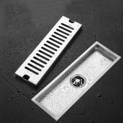 Long Form Floor Drain 304 Stainless Steel Floor Drain Bathroom Thickened Large Displacement Odor Proof Rectangular Floor Drain