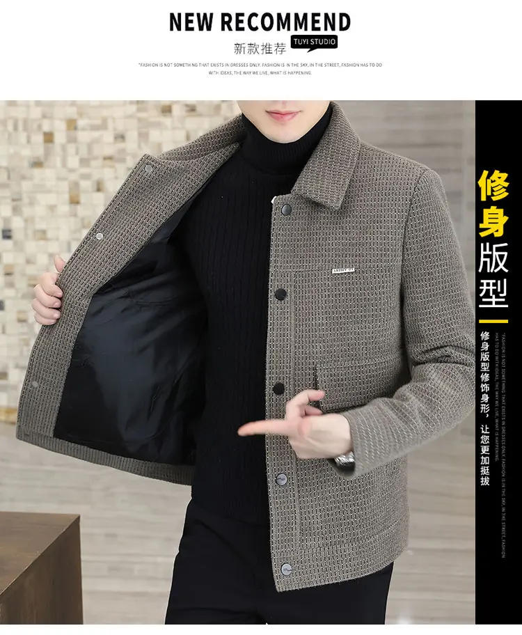 Description Picture 3 of itemHigh Quality Winter Woolen Jacket for Men Slim Fit Casual Business Overcoat Men Clothing Social Streetwear Wool Blends Coat 2023