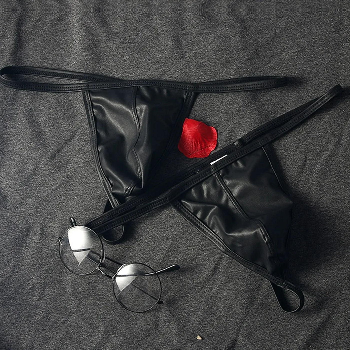 Description Picture 4 of itemSexy Men's Thongs Black Imitation Leather Men Bulge Pouch Briefs Low Waist Underwear Pump Man Bikini G-string Brazilian Thong