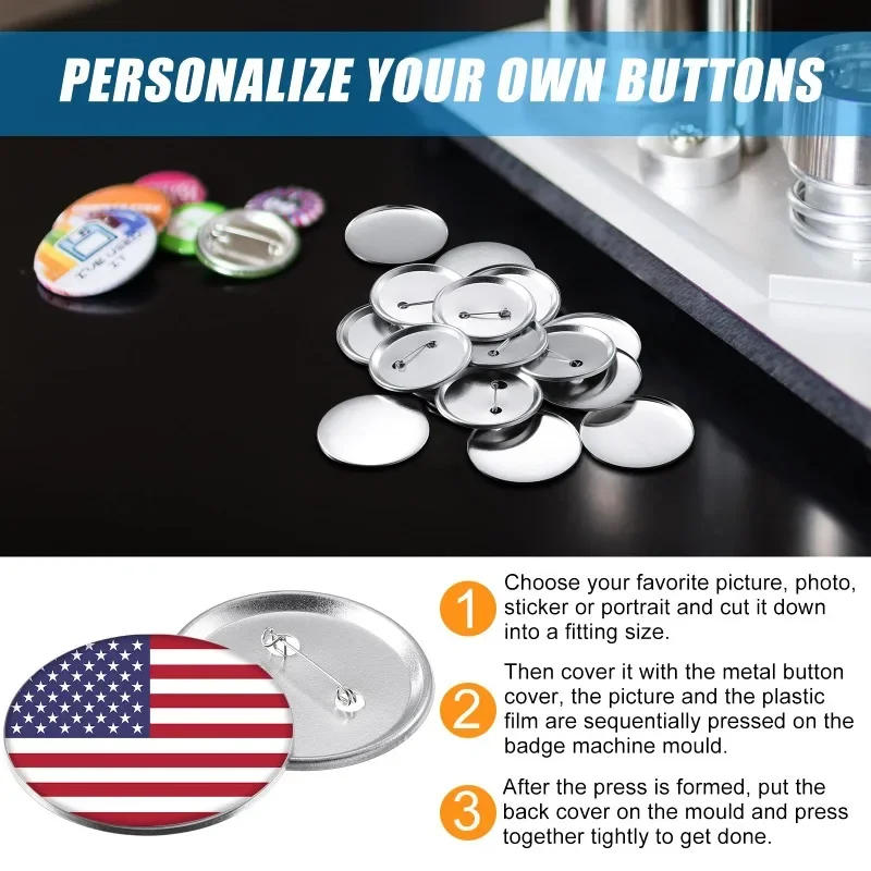 Description Picture 5 of itemMetal Badge Pin Button Making Supplies 100Sets 25mm/32mm/37mm/44mm/50mm/56mm/58mm/75mm Round Badges for Button Maker Machine