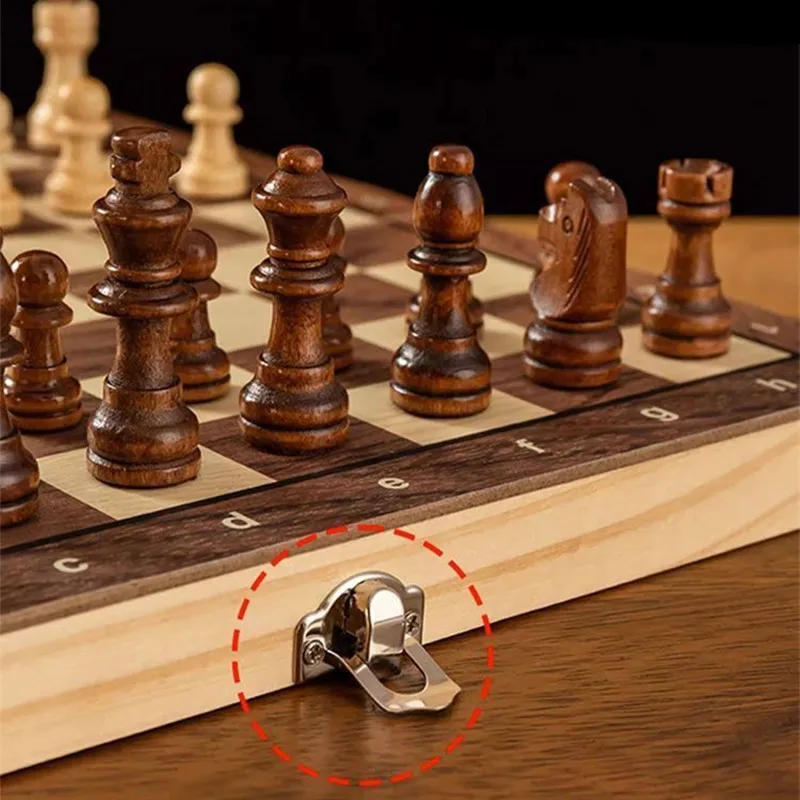 Description Picture 3 of itemChess Set - Magnetic Foldable Portable Solid Wood Chess Board - Educational Games for Students and Kids - Christmas Gift