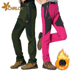 CHRLCK Fleece Waterproof Hiking Pants Men Autumn Winter Women Softshell FleeceTrousers Camping Climbing Running Outdoor Pants