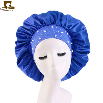 Sdatter Newly Satin Rhinestone Sleeping Women Hat Night Sleep Bath Cap Hair Care Salon Makeup Headband Hijab Head Cover Bonnet