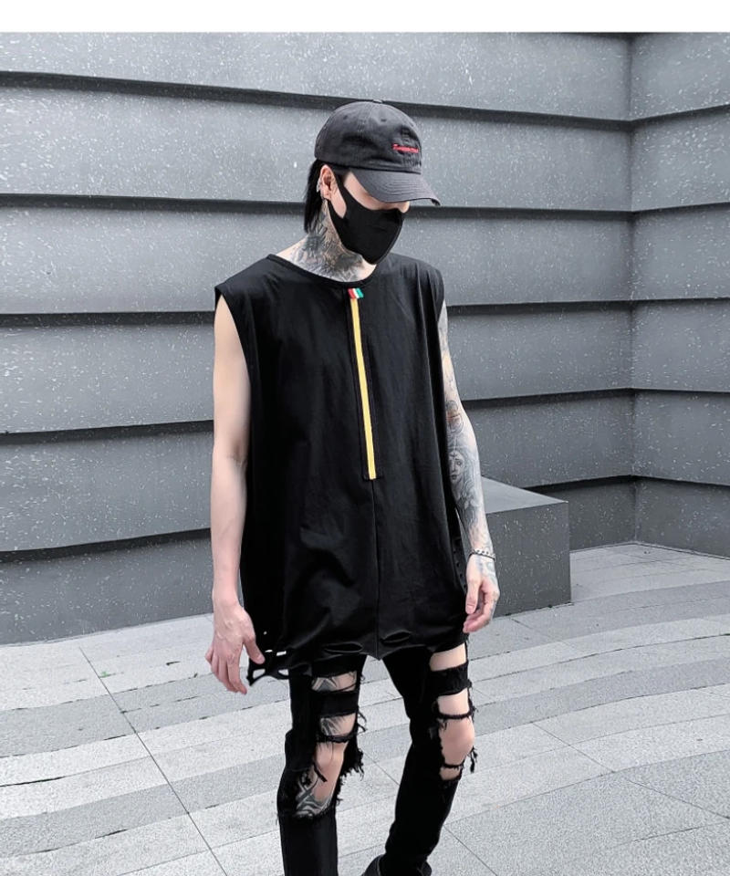 Description Picture 4 of itemHKSH Summer New Loose Fit Men's Dark Sleeveless T-shirt Personalized Trendy Casual Vest Punk Cotton Tide Chic Tank Tops HK0146
