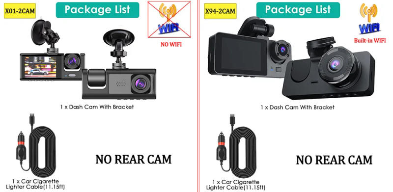 Description Picture 2 of item1080P 2/3 Camera Dash Cam WIFI APP W/ IR Night Vision Loop Recording Parking Monitor Car DVR video recorder Car camera For Cars