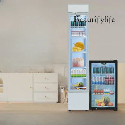 Ultra-narrow ice bar, refrigerated cabinet, household small beverage fresh-keeping cabinet with lock, tea and red wine office