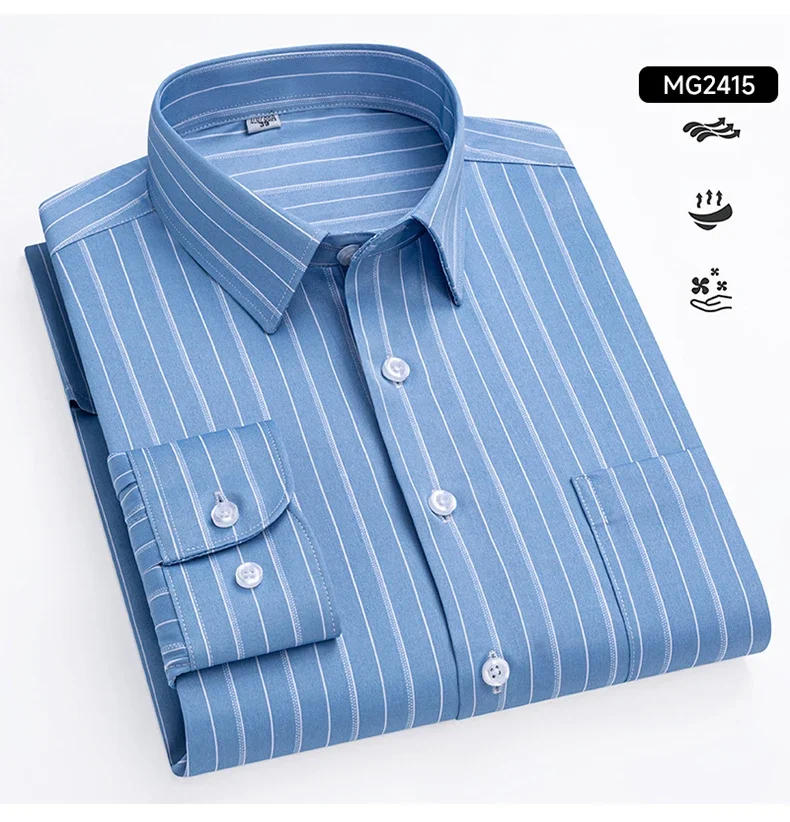 Description Picture 6 of itemMen's Striped Stretch Business Long Sleeve Formal Dress Shirt Easy Care Casual Fashion Standard Fit Male Workwear Shirts