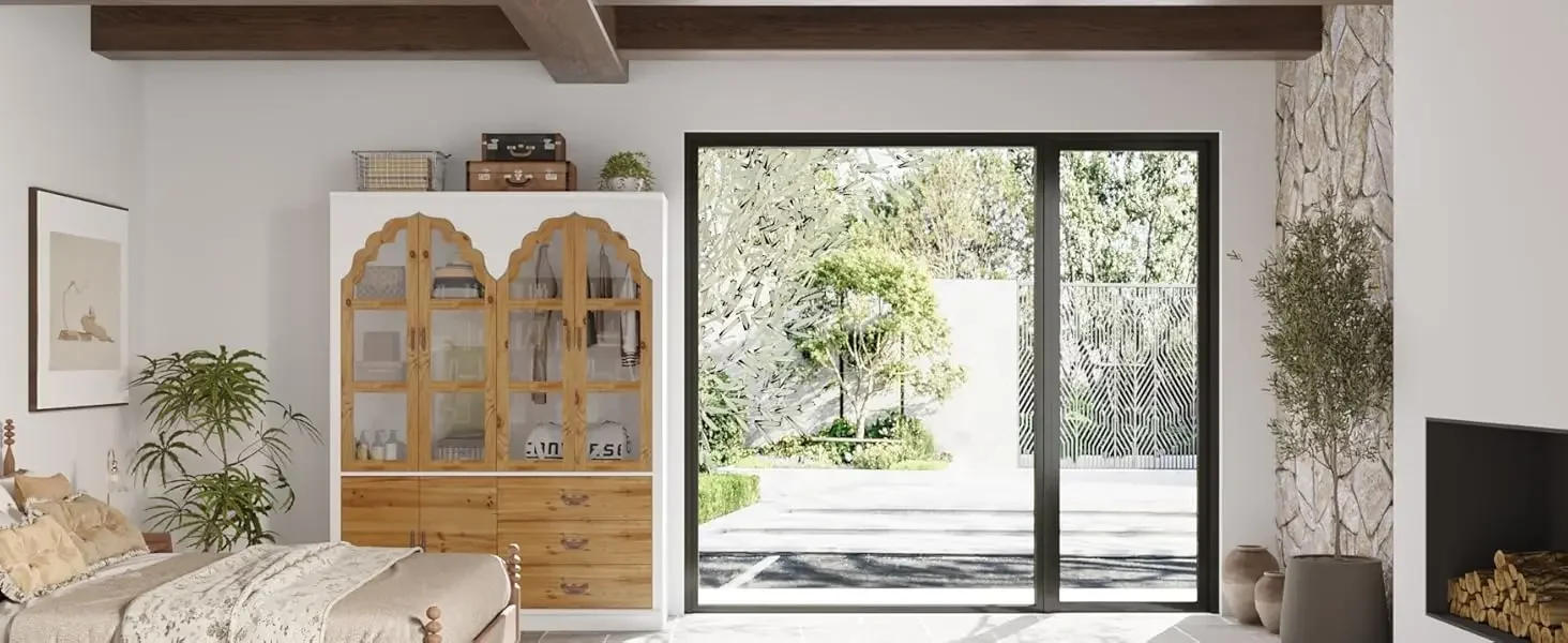 Description Picture 4 of itemRattan Closet Wardrobe Cabinet with 2 Drawers & Hanging Rod, Storage Wardrobe Armoire Dresser for Bedroom Organizer