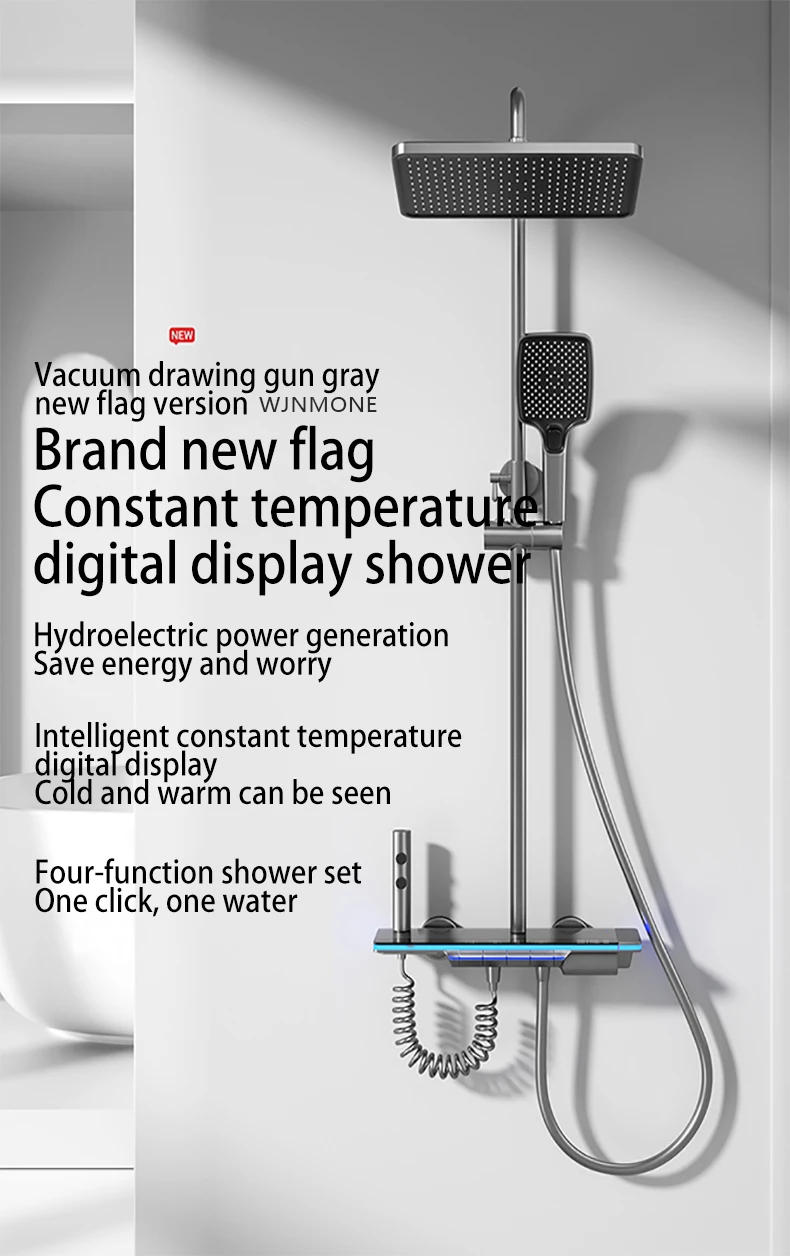 Description Picture 3 of itemDigital Display Thermostat Shower System Bathroom Rain Shower Head Brass Waterfall Bathtub Hot and Cold Mixer Shower Faucet Sets