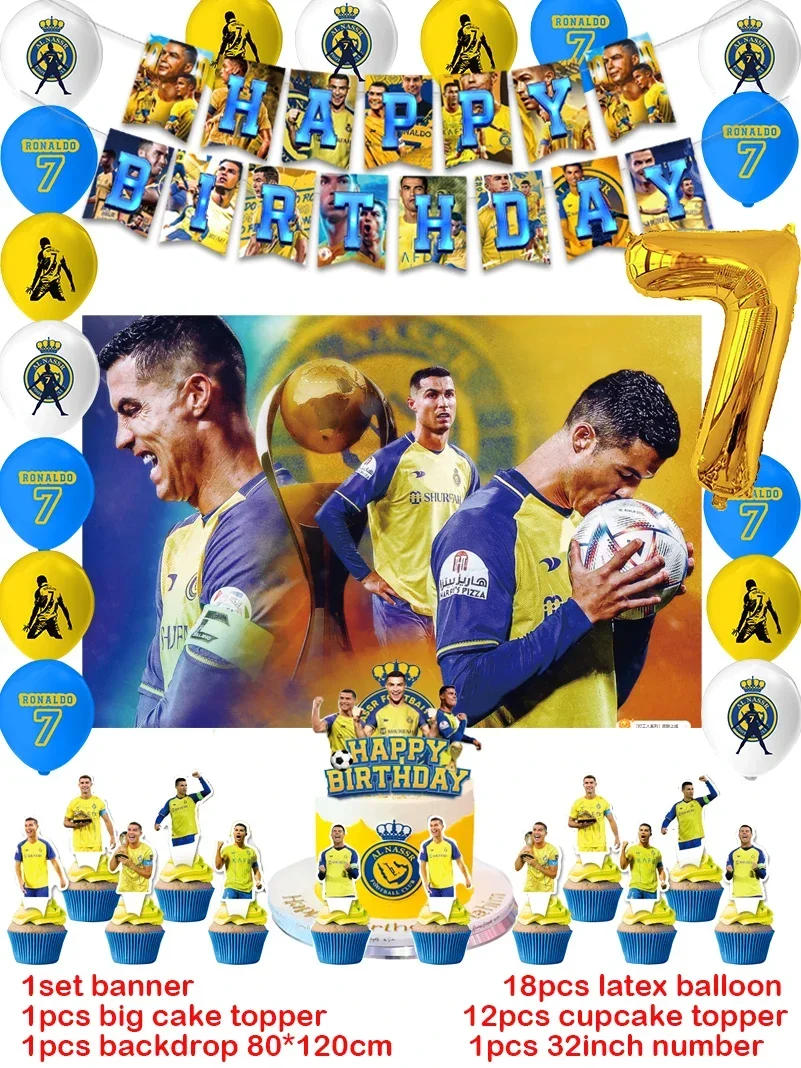 Description Picture 2 of itemCr7 Cristiano Football Birthday Party Decoration Balloon Banner Backdrop Cake Topper Party Supplies Baby Shower
