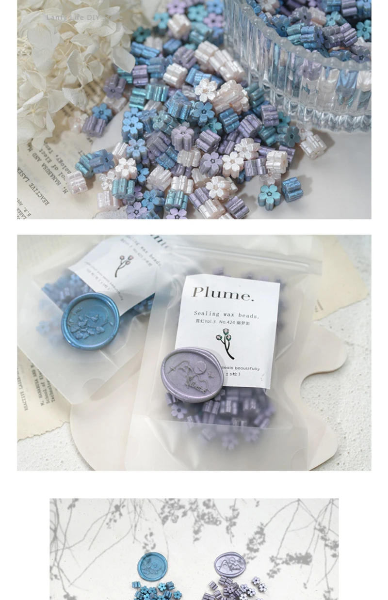 Description Picture 2 of item60pcs Sakura Wax Seal Beads INS Glitter Fire Paint Wax Beads DIY Envelope Wedding Invitation Vintage Stamp Craft Supplies
