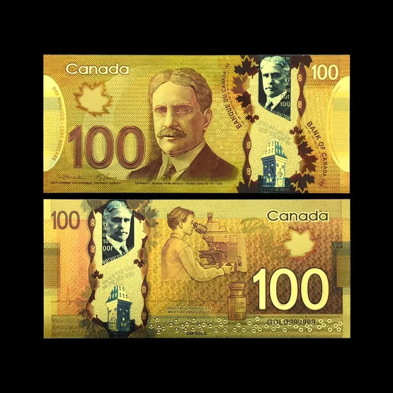 Description Picture 2 of item20/50/100pcs 100 Dollars Canadian Dollars Gold Banknotes Replica Notes Canada Ticket in 24k Gold Plated For Collection