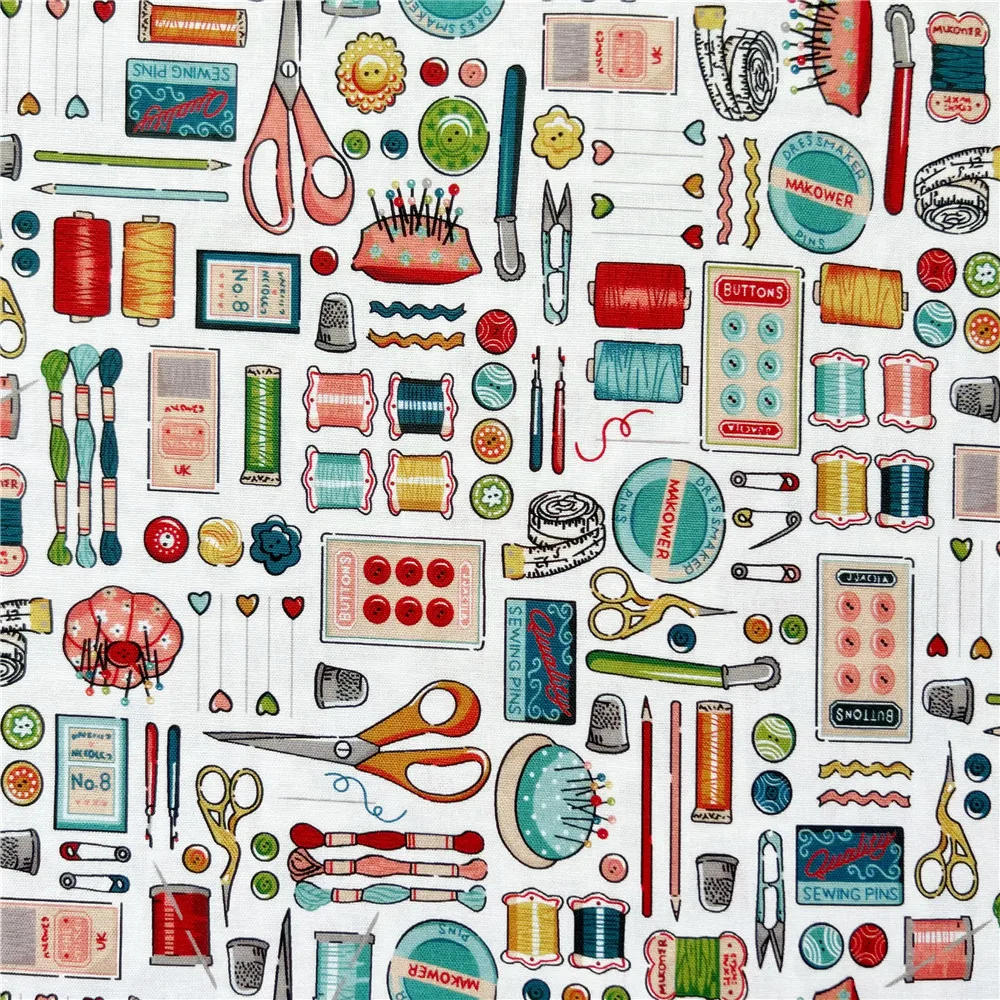 Description Picture 6 of itemSewing machine workshop scissors button Cotton Material Patchwork Sewing Fabrics Quilt DIY Cloth Sewing Pillow package Coaster