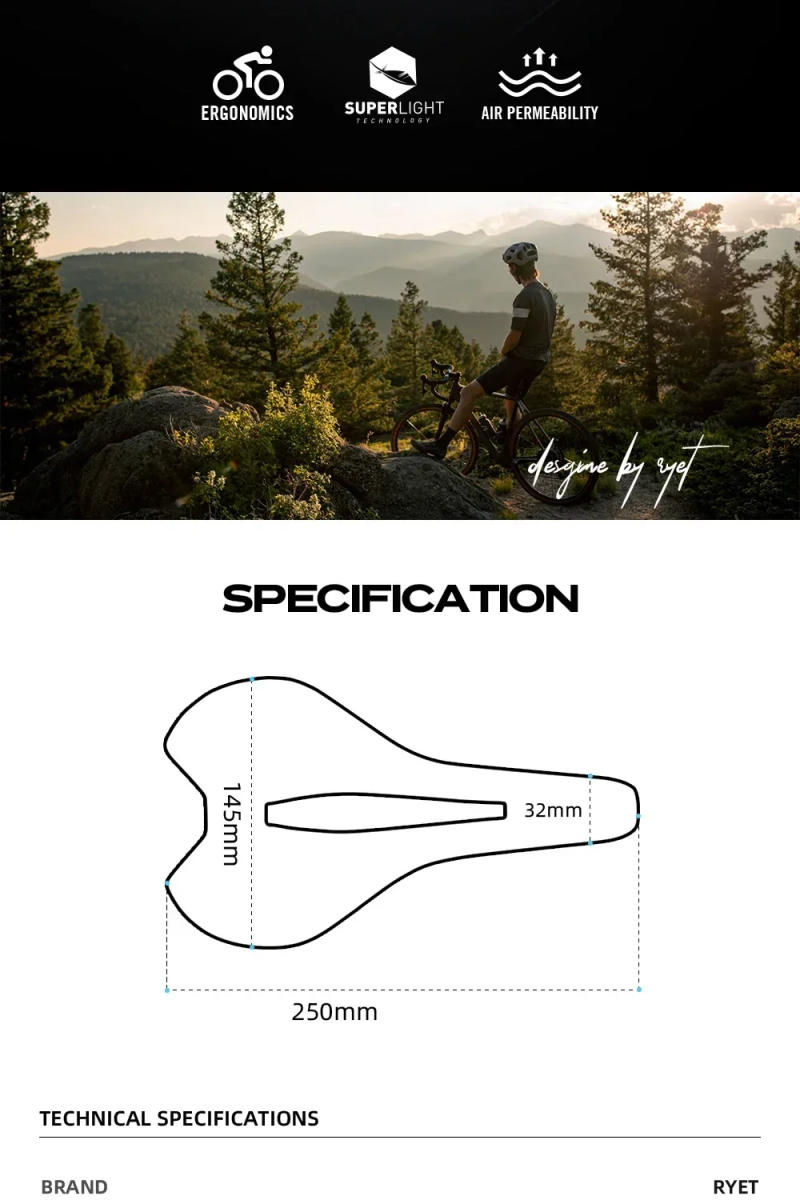 Description Picture 3 of item2025 RYET Carbon 3D-printed Ultralight Bicycle Saddle Bike Saddle For Men Women Triathlon Road MTB Mountain Gravel  Saddle