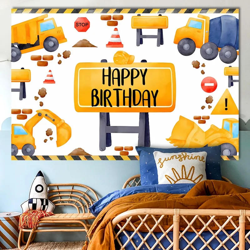 Description Picture 6 of itemConstruction Excavator Background Balloons Garland 1st Birthday Party Decorations Kids Boys Baby Shower Photo Backdrop Decor