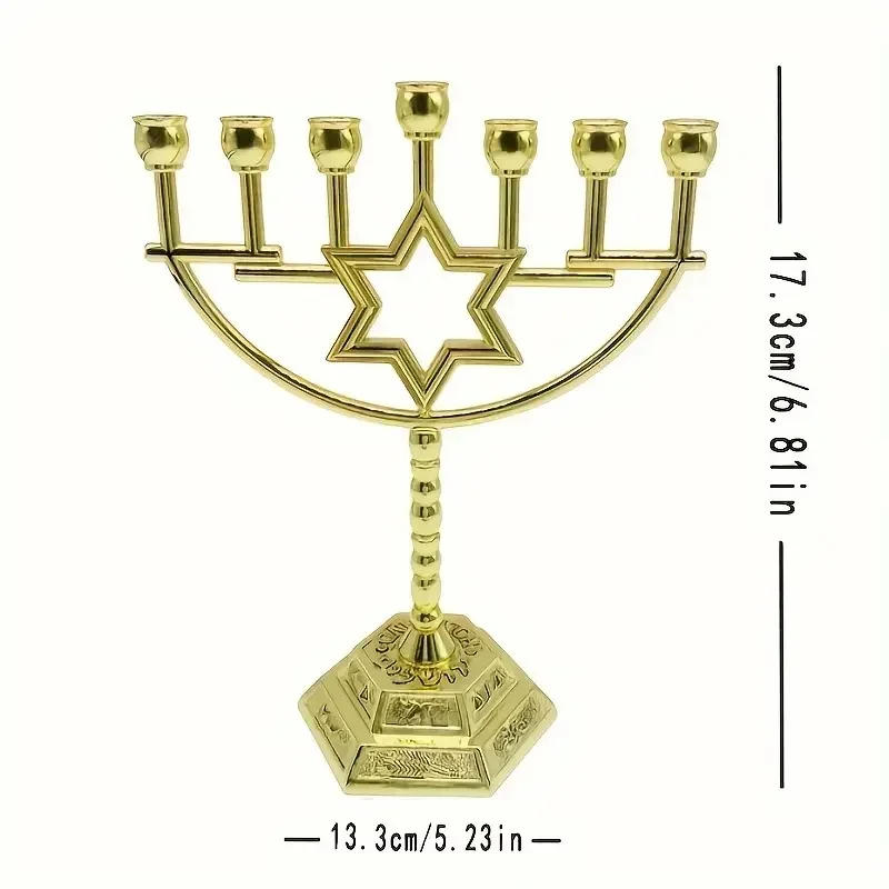Description Picture 6 of itemTraditional Golden-Plated Ornaments Candlestick Menorah Hanukkah Seven Head Golden Lamp Household Desktop Decoration Gifts