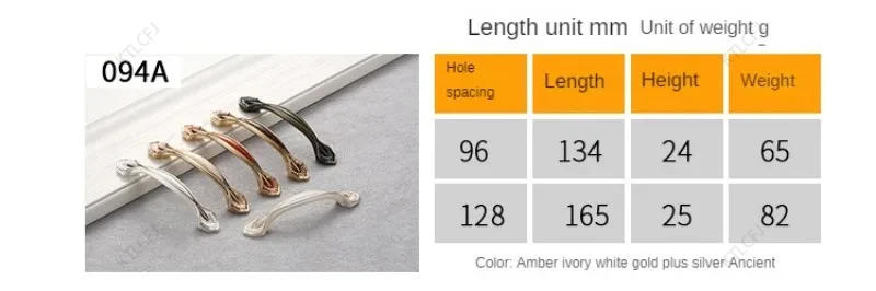 Description Picture 5 of itemEuropean Red/White/Black Amber Wardrobe Handle Cabinet Drawer Shoe Cabinet Zinc Alloy Handle Furniture Hardware Accessories