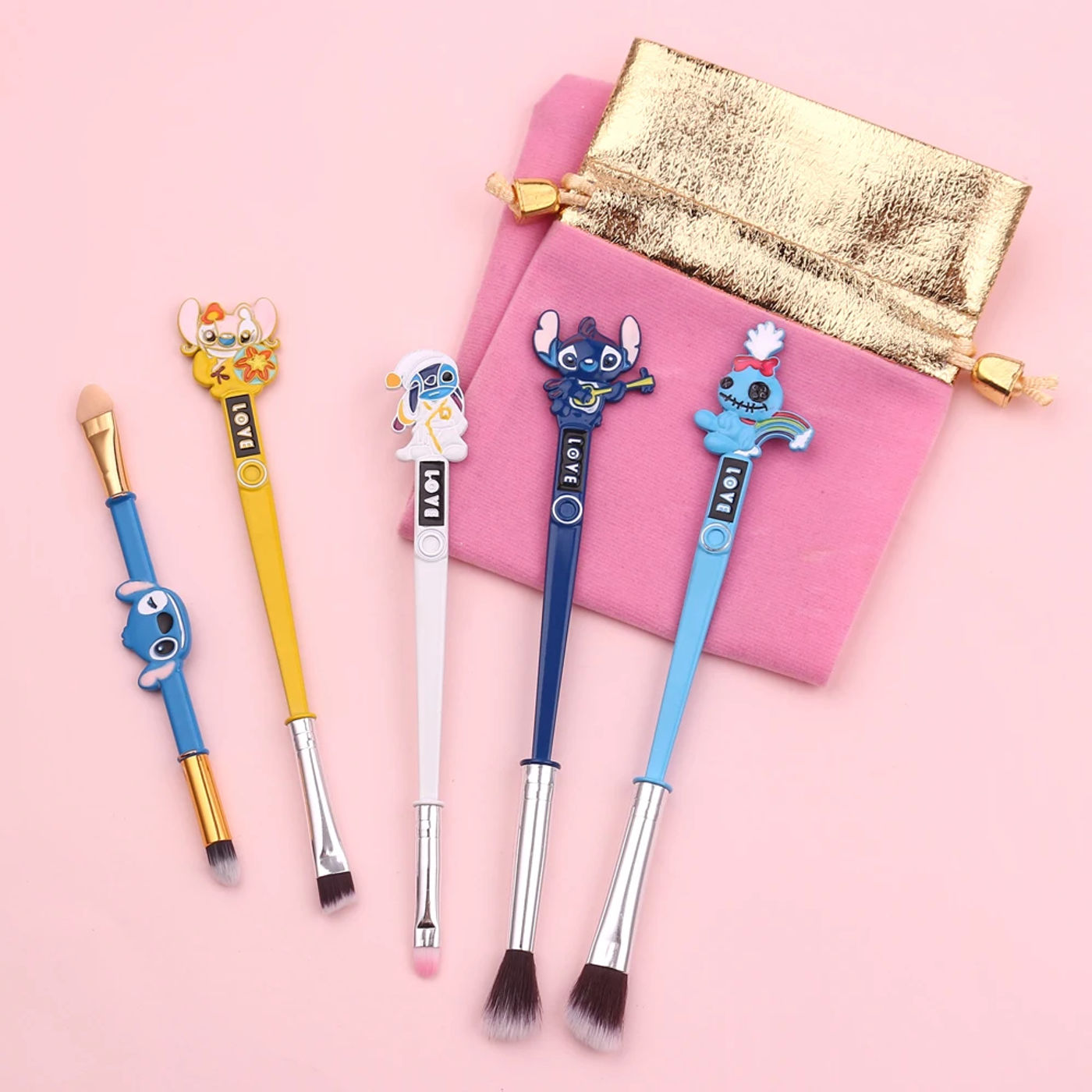 Description Picture 3 of item5pcs/set Disney Cartoon Anime Stitch Modeling Makeup Brush Tool Set Gift Lilo & Stitch Eyeshadow Makeup Brush