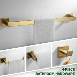 Brushed Gold Hardware Set Bathroom Shelf Towel Bar Rack Robe Hook Toilet Paper Roll Holder Black Bathroom Accessories Sets 4 Pcs