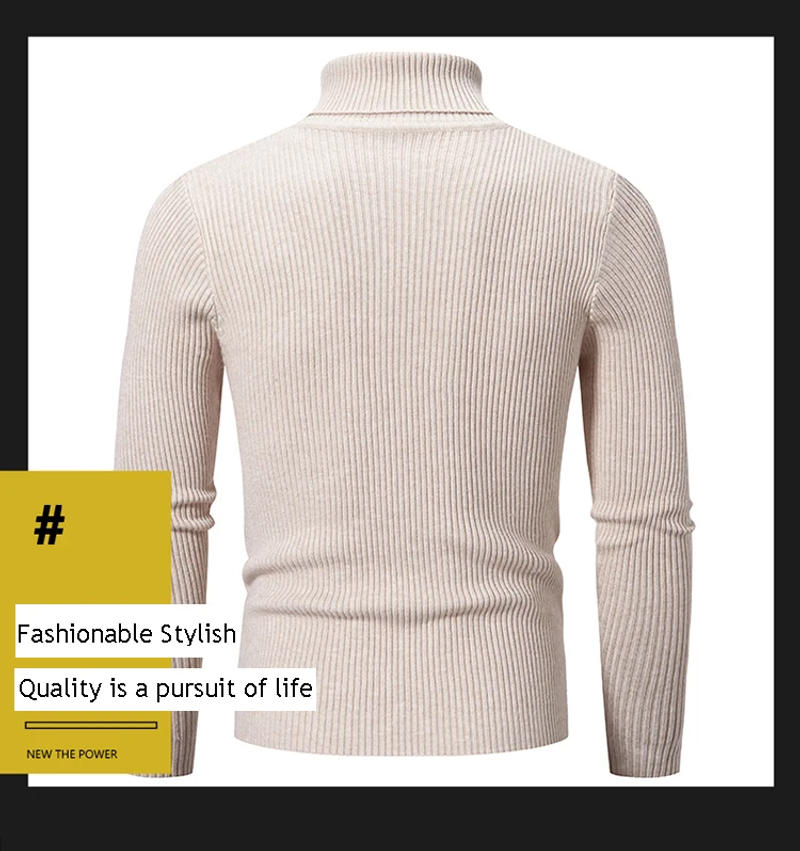 Description Picture 3 of itemNew Fashion Men's High Neck Sweater Solid Color Pullover Knitted Tight Warm Top Casual Turtleneck Versatile Inner Matching