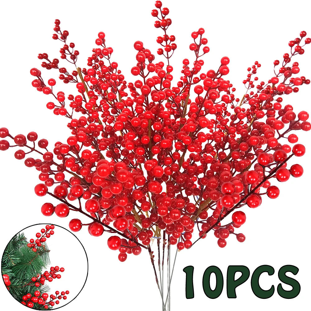 Description Picture 2 of item1-10pcs Christmas Simulation Berry 14 Berries  Artificial Flower Fruit Cherry Plants Home Christmas Party Decoration DIY Gift