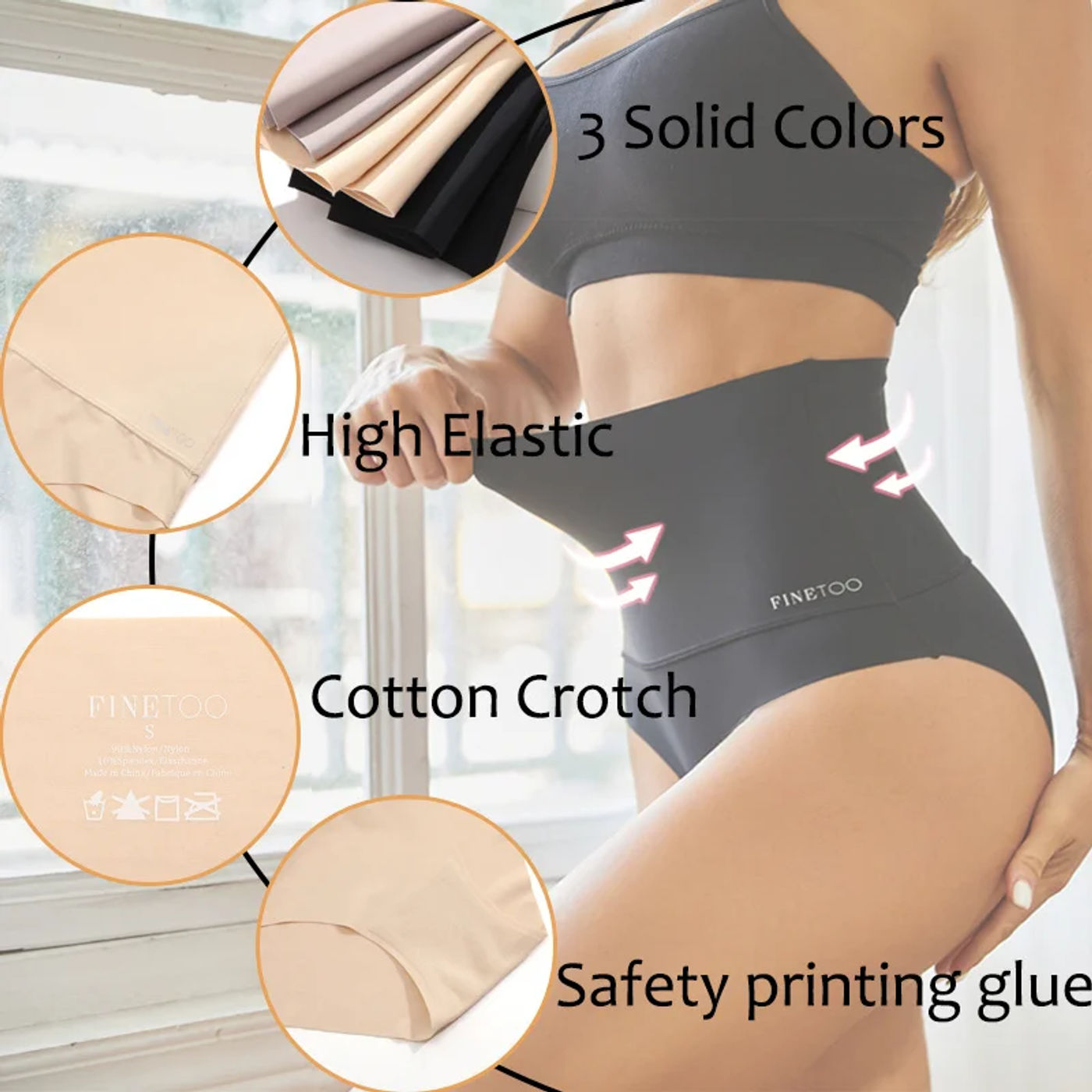 Description Picture 6 of item3PCS/Set Women High Rise Seamless Shapewear Bodysuit Ice Silk Tummy Control Butt Lifter Briefs Female Slimming Soft Underwear