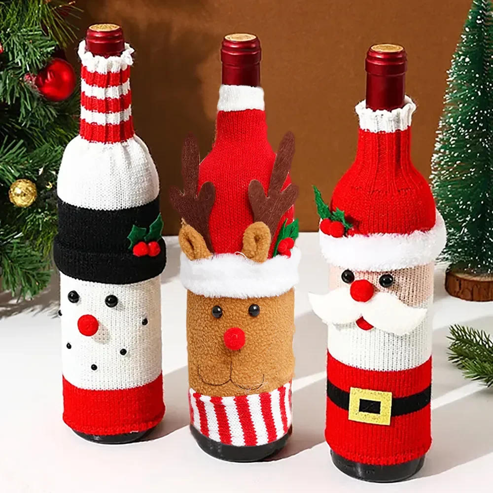 Description Picture 3 of itemChristmas Wine Bottle Cover Set Santa Claus Snowman Knitted Wool Red Wine Bottle Bags For New Year Xmas Party Dinner Table Decor