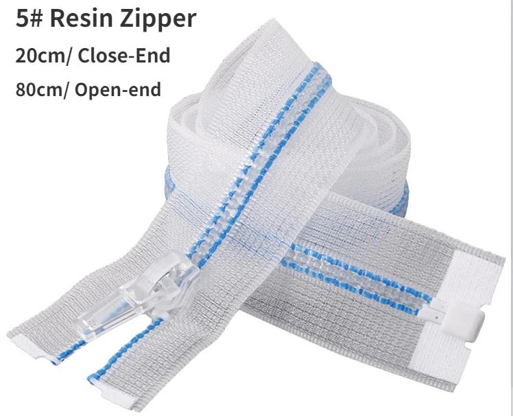 Description Picture 3 of item1/2PCS 20/80cm 5# Resin Zippers Transparent Open Close End Plastic Puller Zipper For Sewing Jacket Clothes Bags Accessories