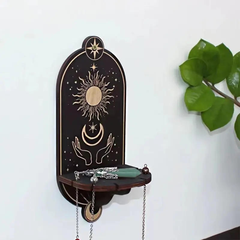 Description Picture 3 of itemBlack Crystal Display Stand Bohemian Hand Stand Witch Wooden Hanging Decorative Stand and Crystal Stone Shelving Wall Shelves