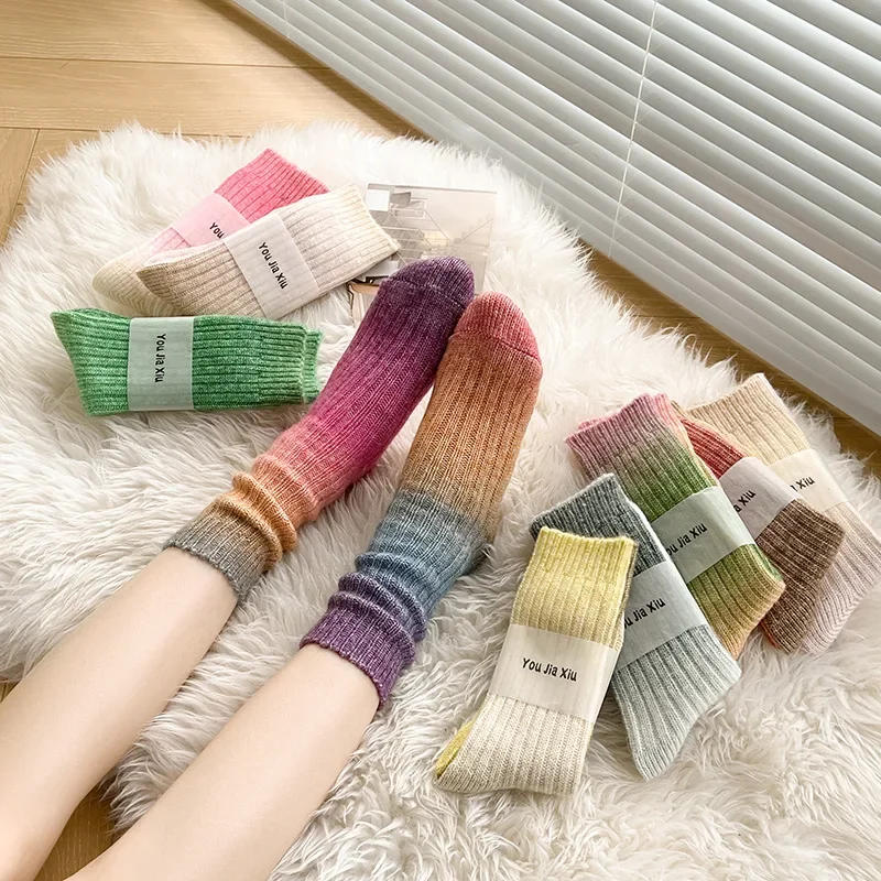 Description Picture 6 of itemWinter Thick Warm Long Socks Gradient Wool Cashmere Kawaii Socks Women Thermal Floor Sleeping Socks New Year Gift Autumn 2024New