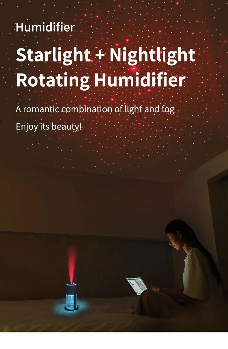 Description Picture 2 of item2024 New Projection Starry Sky Top Portable Humidifier, Creative Shaking Head with Color Environmental Light Humidifier