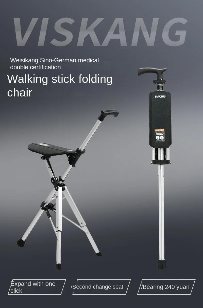 Description Picture 2 of itemMulti-functional Non-slip Walking Stick with Seat One Key Foldable Crutch Chair Triangular Bracing Elderly Hiking Pole Walker