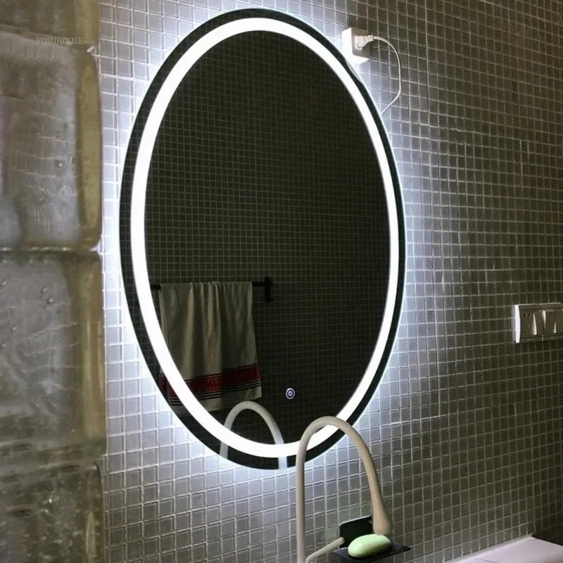 Description Picture 3 of itemSmart Oval Bath Mirrors Touch Screen Anti-fog LED Light Bathroom Mirror Toilet Body Induction Wall-mounted Lighted Makeup Mirror