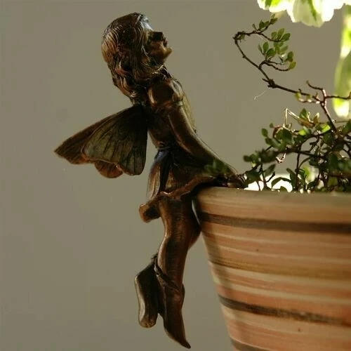 Description Picture 4 of itemNew Angel Girl Hanging Cup Resin Decoration Fairy Combination Flower Basket Edge Decoration Garden Design Fairy Pot Huggers