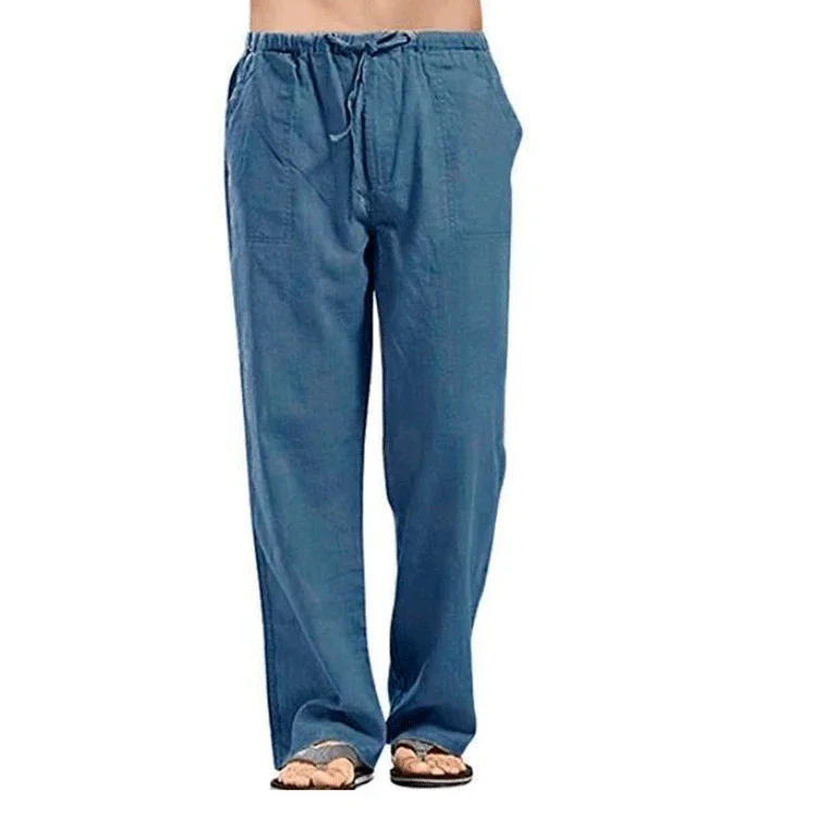 Description Picture 6 of item2024 New Large Men's Pants Breathable and Sweat-absorbing Basic Casual Wide Leg Pants Solid Cotton Hemp Men's Pants