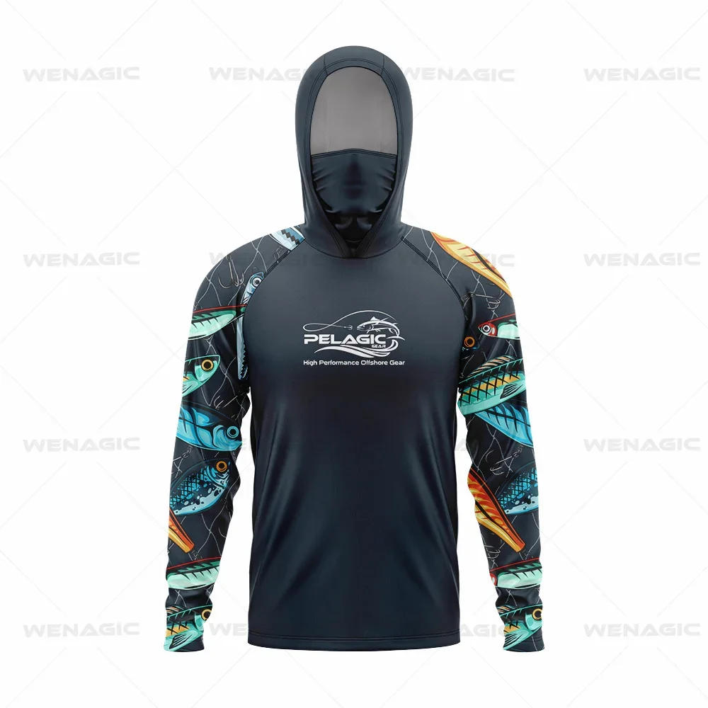 Description Picture 5 of itemPelagic Gear Fishing Shirts Upf 50 Long Sleeve Hooded Face Cover Camisa Pesca Quick Dry UV Protection Fishing Face Mask Clothes