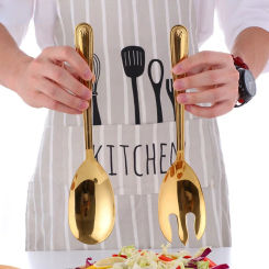 2Pcs/Set Big Salad Spoon Fork Set Stainless Steel Gold Kitchen Food Server Pasta Tableware Home Kitchen Restaurant Tools