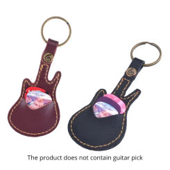 Guitar Pick Holder Leather Plectrum Case Bag Keychain Guitar Shape Guitar Picks String Instrument Accessories Excluding Pick