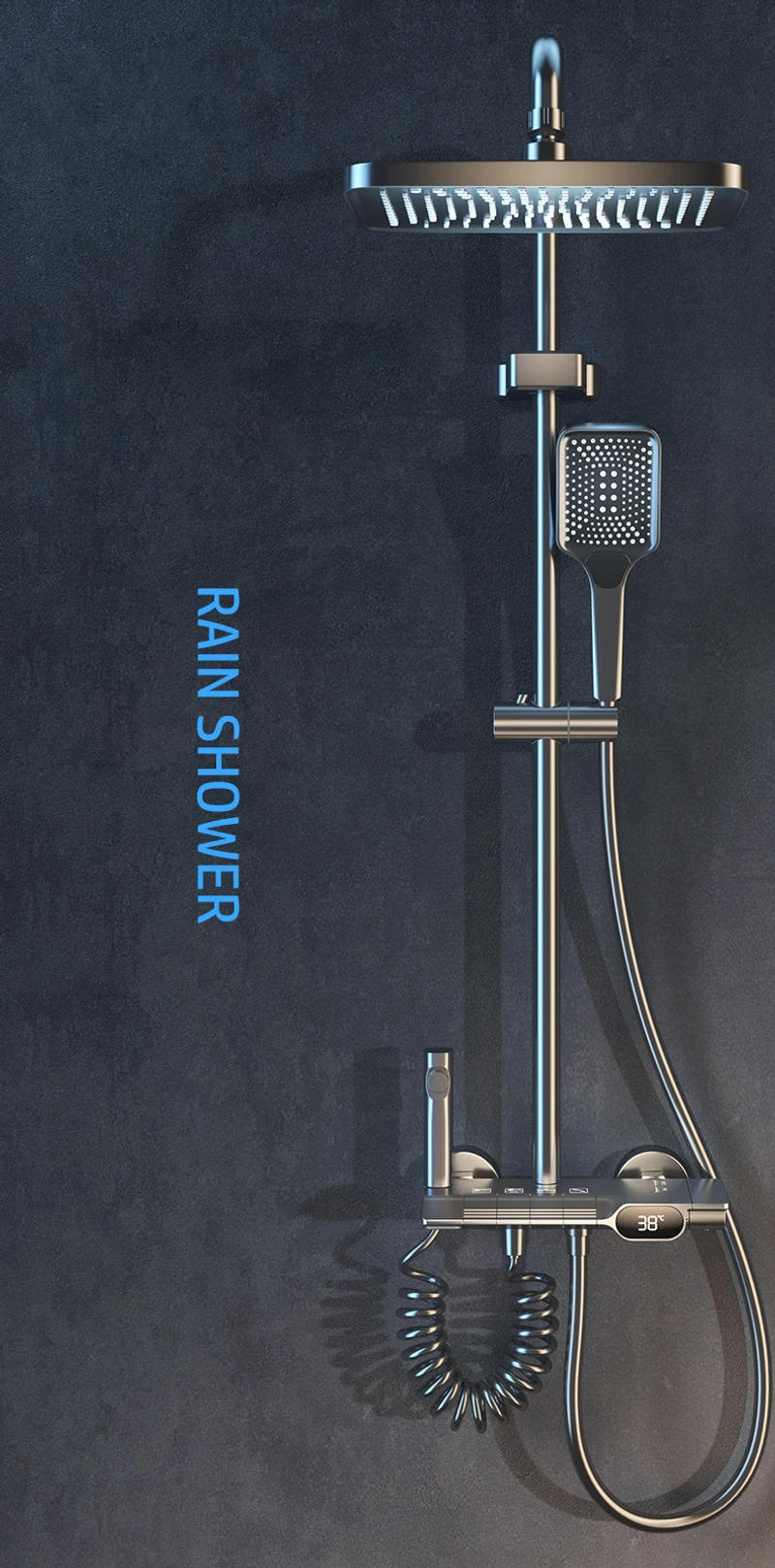 Description Picture 2 of itemRain Shower Bath Mixer Faucet Bathroom LED Digital Hot Cold Shower System Set Bathtub Wall Mount Modern Bidet Spray Tap Grifos