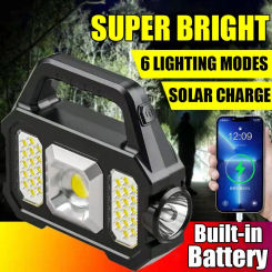 Multifunctional Cob Handheld Light Searchlight Solar Charging Strong Light Outdoor Waterproof Camping Portable Flashlight
