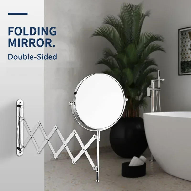 Description Picture 2 of itemBathroom Folding Vanity Mirror Wall-mounted Vanity Vanity Mirror Retractable Mirror Metal Double-sided Mirror 2X/3X Magnificatio